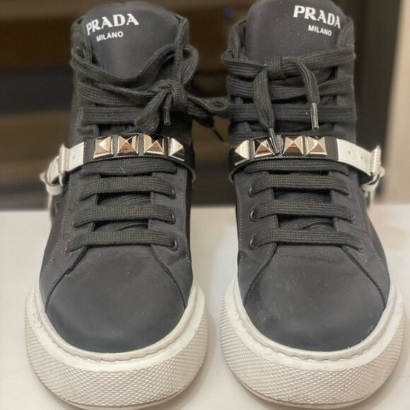 Prada Women’s Platform Studded High Top Sneakers Size 8 - Picture 5 of 9